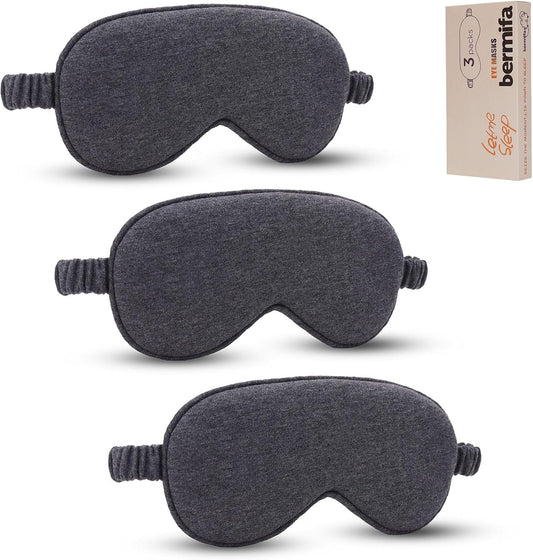 3 Packs Cotton Sleep Eye Masks Effective Light Blocking Soft Blindfold for Men Women with No-Pressure Elastic Strap
