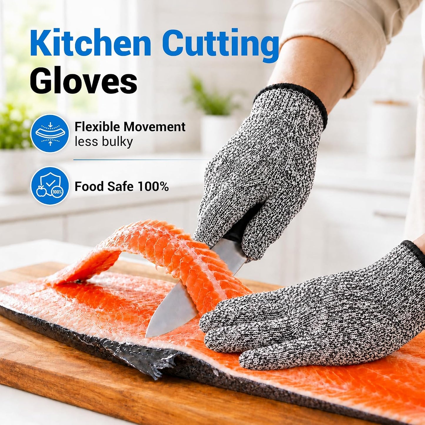 Safe & Savvy Cut Resistant Gloves Food Grade, ANSI A5 Kitchen Safety Gloves for Meat Cutting, Mandoline Slicer, Oyster Shucking, Wood Carving, Fish Fillet & Butcher, Grey (Medium)