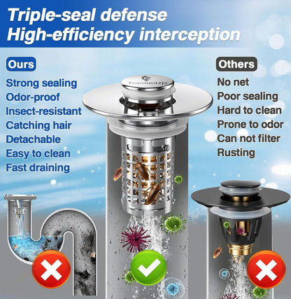 Bathroom Sink Drain Strainer, Pop-up Sink Drain Strainer with Removable Stainless Steel Strainer Basket Hair Catcher, Bathroom Sink Strainer for Bathroom Sink Stopper Replacement(1PCS)