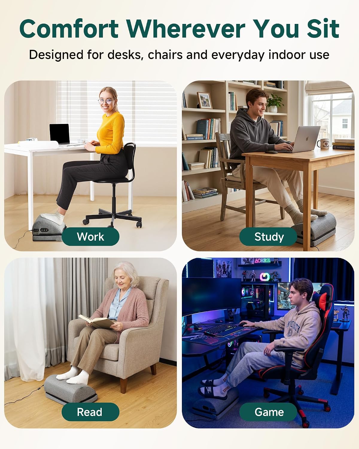 Snailax Heated Foot Rest Under Desk, Adjustable Height Foot Stool with Heat