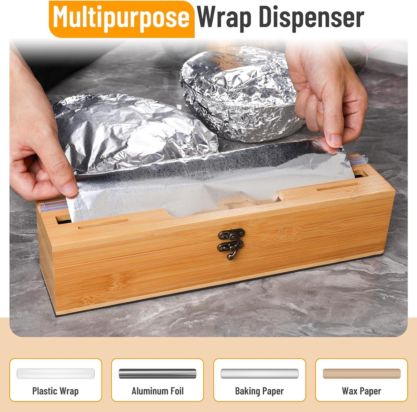 Allinside Magnetic Plastic Wrap Dispenser with Cutter, 3 in 1 Refrigerator Bamboo Wood Organizer for Tin Foil, Baking, Wax Paper Holder Kitchen Storage Box Compatible with 12.9" Roll, Black (3 Layer)