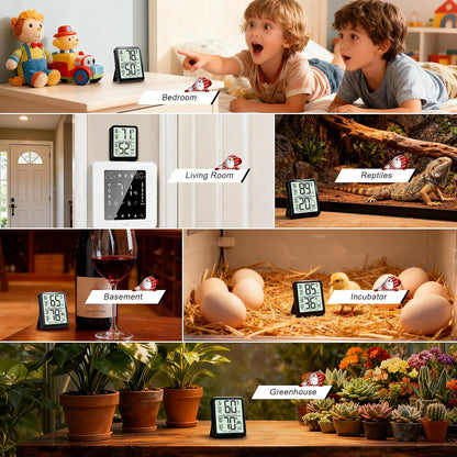 Room Thermometer Indoor Hygrometer, Temperature and Humidity Meter | W/ Battery, 24h Max/Min Record, Accurate Sensor, Fast Refresh, Easy to View, ℉/℃, Durable Kickstand, Compact, for Home Office