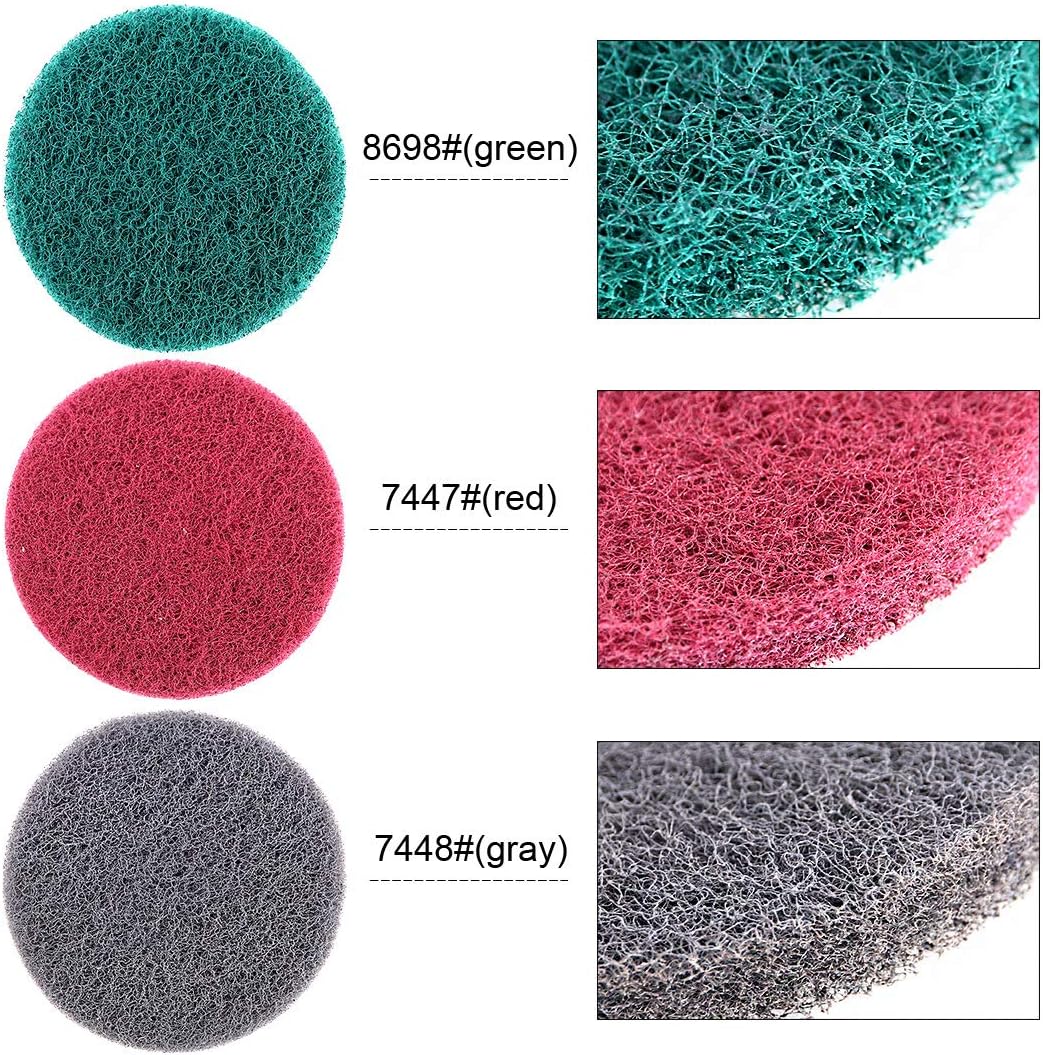 Swpeet 16Pcs 5Inch 3 Scrubbing Pads Drill Powered Brush Tile Scrubber Scouring Pads Cleaning Kit, Abrasive Buffing Pads Replacement with 1 Pcs Hook Attachment for House Cleaning