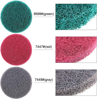 Swpeet 16Pcs 5Inch 3 Scrubbing Pads Drill Powered Brush Tile Scrubber Scouring Pads Cleaning Kit, Abrasive Buffing Pads Replacement with 1 Pcs Hook Attachment for House Cleaning