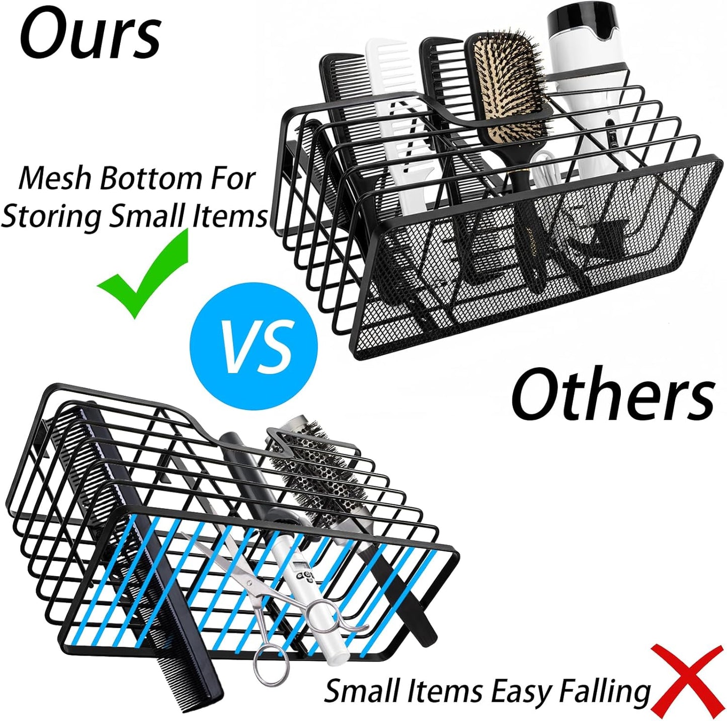 Nicunom Hair Dryer Holder, 3 in 1 Hair Tool Organizer Wall Mounted/Cabinet Door Blow Bathroom Organizer Ajustable Wire Storage Basket for Curling Iron, Flat Iron, Straightener, Styling Tools