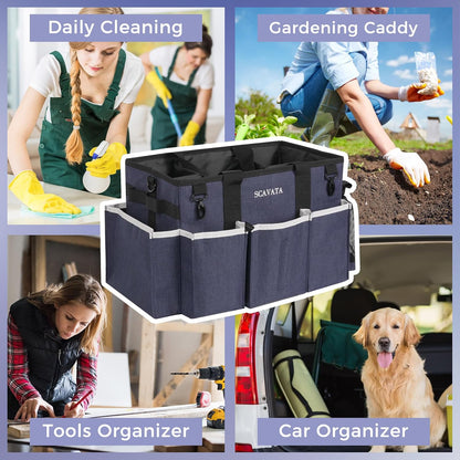 SCAVATA Wearable Cleaning Caddy Bag, Cleaning Caddy Supplies Organizer with Handle & Shoulder Straps for Housekeepers, Under Sink & Car Cleaning Tool Organizers with 4 Foldable Divider (Lake Blue)