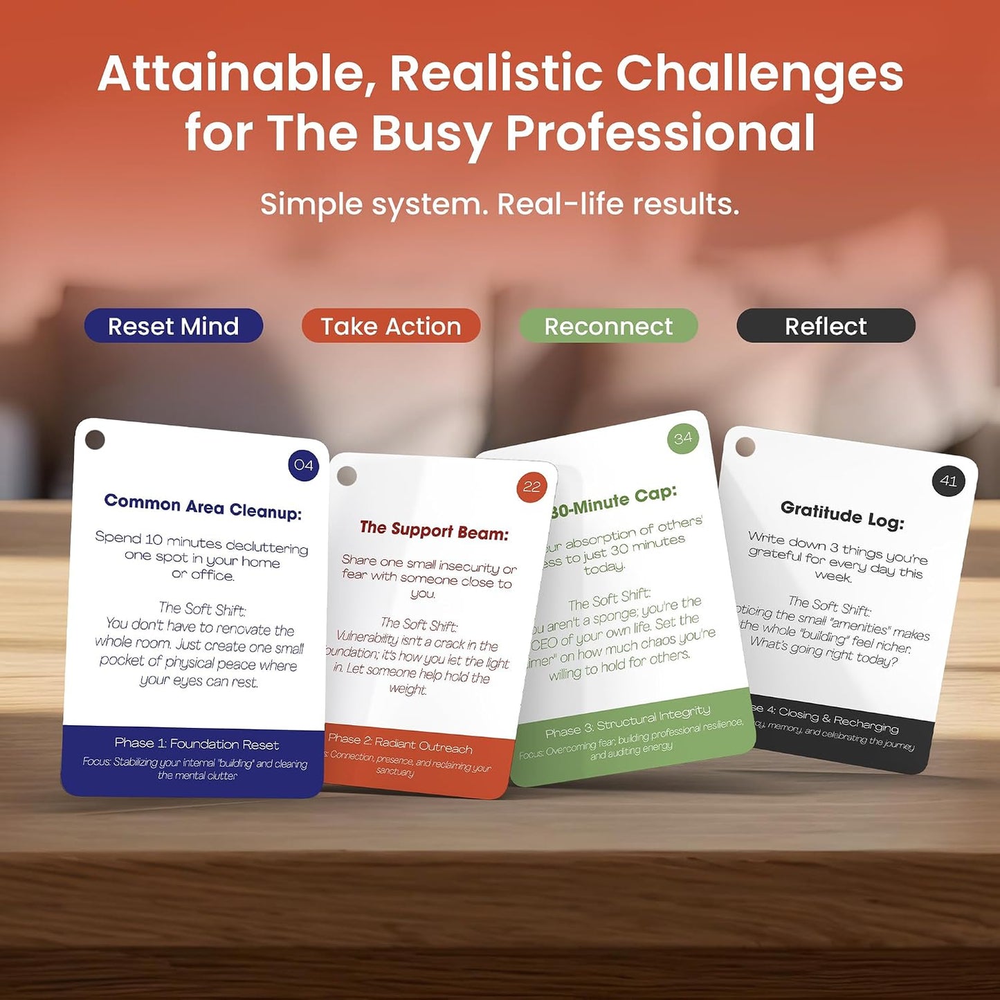 PM Reset Deck: 52 Weeks of Calm in the Chaos – Self-Care Card Deck for Burned-Out Professionals and Busy Adults, Weekly Actionable Challenges on Punch-Hole Ring