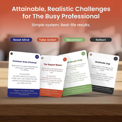 PM Reset Deck: 52 Weeks of Calm in the Chaos – Self-Care Card Deck for Burned-Out Professionals and Busy Adults, Weekly Actionable Challenges on Punch-Hole Ring