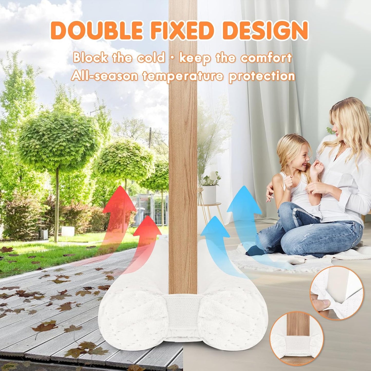 Premium Velvet Under Door Draft Stopper, Door Draft Stoppers for Bottom of Door with Double-Sided Windproof Seal, 30'' to 36'' Adjustable Gap Filler to Blocks Cold Air Light Dust Noise Drafts
