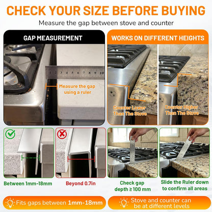 Stainless Steel Stove Gap Covers,Stove Gap Filler, Range Trim Kit, Stove Gap Guards, Heat Resistant and Easy to Clean, Easy retractable Length 13.8" to 27.5", Width 0.79",Black(2PCS)