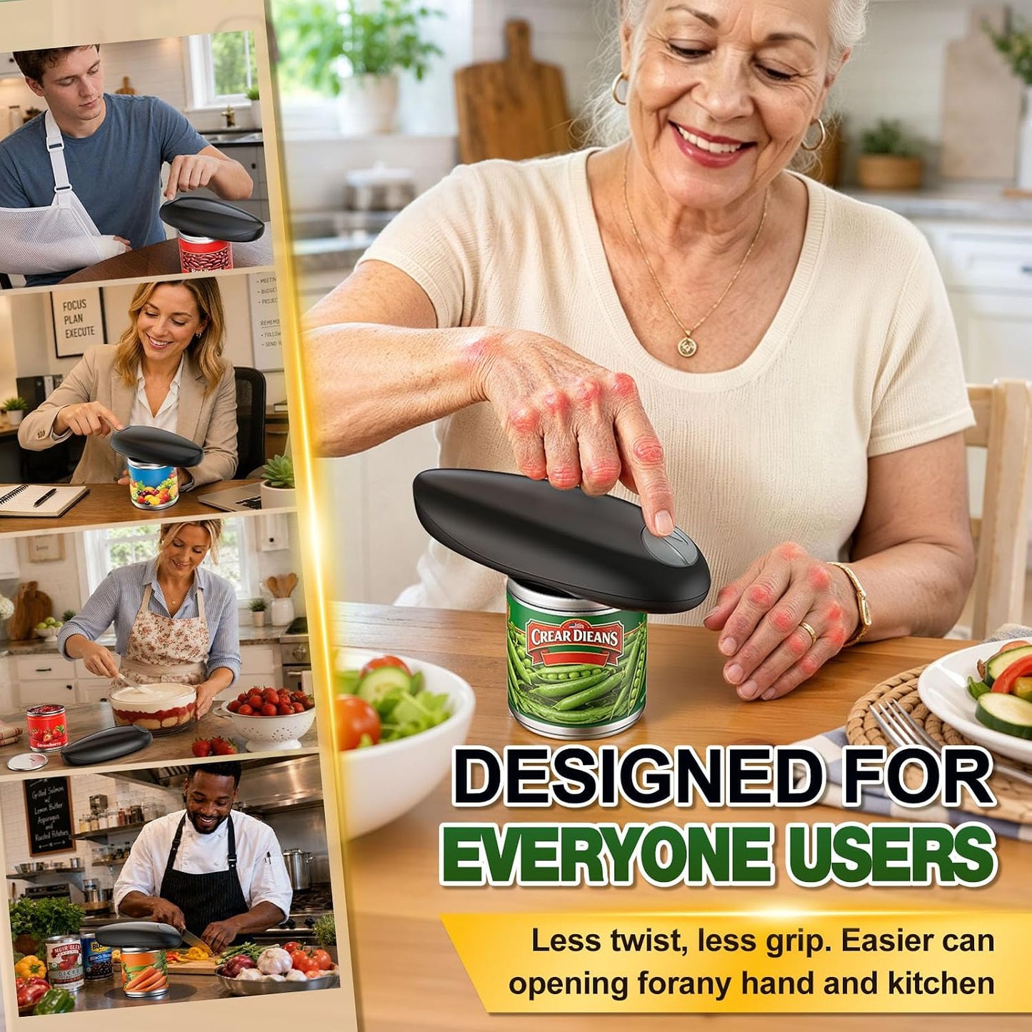 Electric Can Opener, One Touch Side Cut Automatic Can Opener with Smooth Edge, Safe & Easy Battery Operated Can Opener Fits Almost Cans, Kitchen Gadget for Seniors, Arthritis and Weak Hands