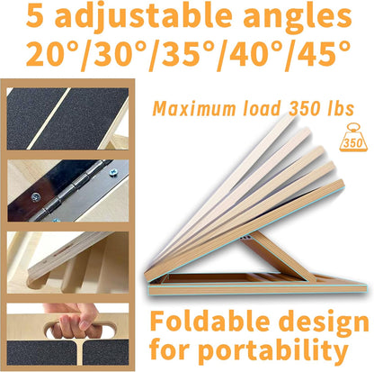 Wooden Slant Board, 5-Angle Adjustable Calf Stretcher, 16.5x12 in, 350 lb