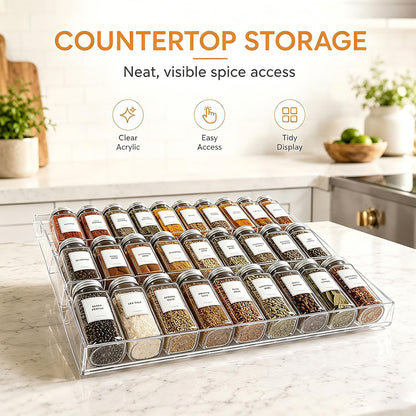 Spice Drawer Organizer,4 Tier Clear Acrylic Spice Rack for Drawer | Expandable 11.8 to 23.6,Seasoning Organizer Tray for Kitchen Drawer,Keep Spice Labels Visible and Easy to Grab,Organizer Only