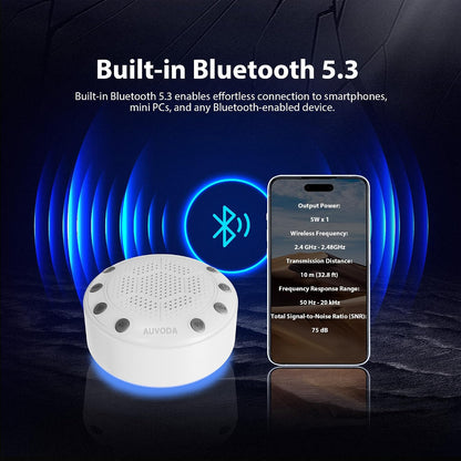 S318 White Noise Machine with 25 Non-Looping Sounds, LED Lights | Memory & Timer, BT 5.3, USB-C Rechargeable Battery, Portable, For Baby, Adults, Sleep, Travel, Home, Office
