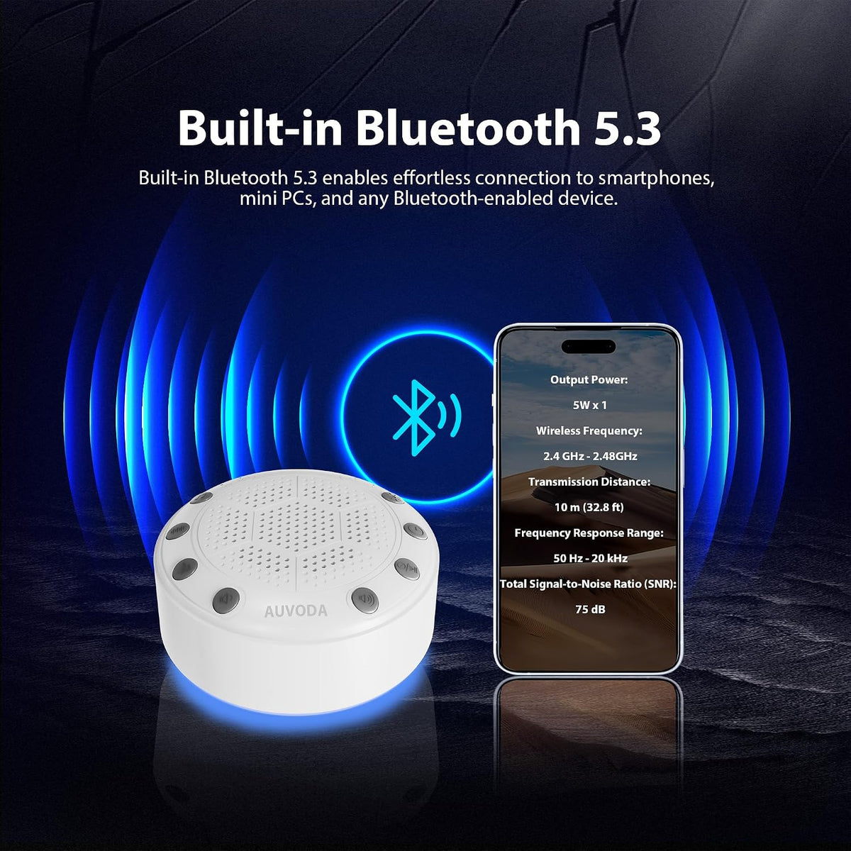 S318 White Noise Machine with 25 Non-Looping Sounds, LED Lights