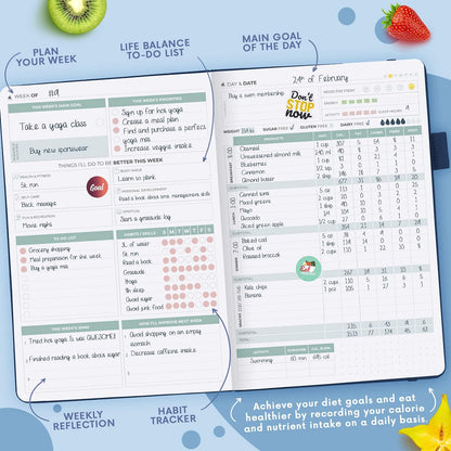 Clever Fox Wellness Planner & Food Journal for Weight Loss, A5 Orange | 5.8"x8.3" nutrition & exercise tracker for women tracking meals, diet & symptom diary, calorie counter notebook, stickers