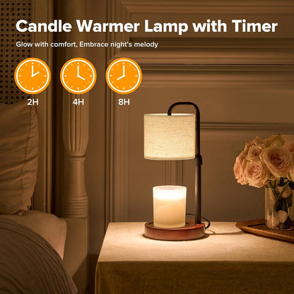 Candle Warmer Lamp with Timer, Dimmable Wax Warmer Candle Lamp for Jar Candle with 2 Bulbs, Christmas Birthday Gifts for Women Mom, Home Decor for Room, Bedroom, Kitchen-Linen Fabric