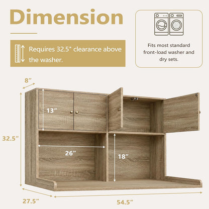 Washer Dryer Countertop with Cabinets, 2-Tier Laundry Countertop with Shelf | Washer and Dryer Topper with Edge, Over Washer and Dryer Shelves for Laundry Room, Universal Fit, 54.5"Wx27.5"Dx32.5"H