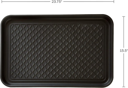 Stalwart All-Weather Outdoor or Indoor Boot Tray, Black | Weather-Resistant Hard Plastic Shoe Mat with Raised Edge for Deck, Patio, or Entryway Decor