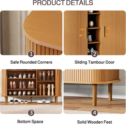 DHH Shoe Storage Cabinet with Sliding Door, 6-Tier Shoe Cabinet with Adjustable Shelves, Modern Freestanding Shoe Storage Organizer for Entryway, Hallway, Living Room (Walnut, 47 ")