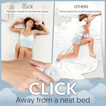 Click Bed Clips to Hold Sheets - Sheet Clips & Straps Keep Sheets in Place Firm & Tight on Single and Twin Bed, Heavy Duty Sheets Holders & Mattress Clips to Keep Sheets on Single & Twin Beds