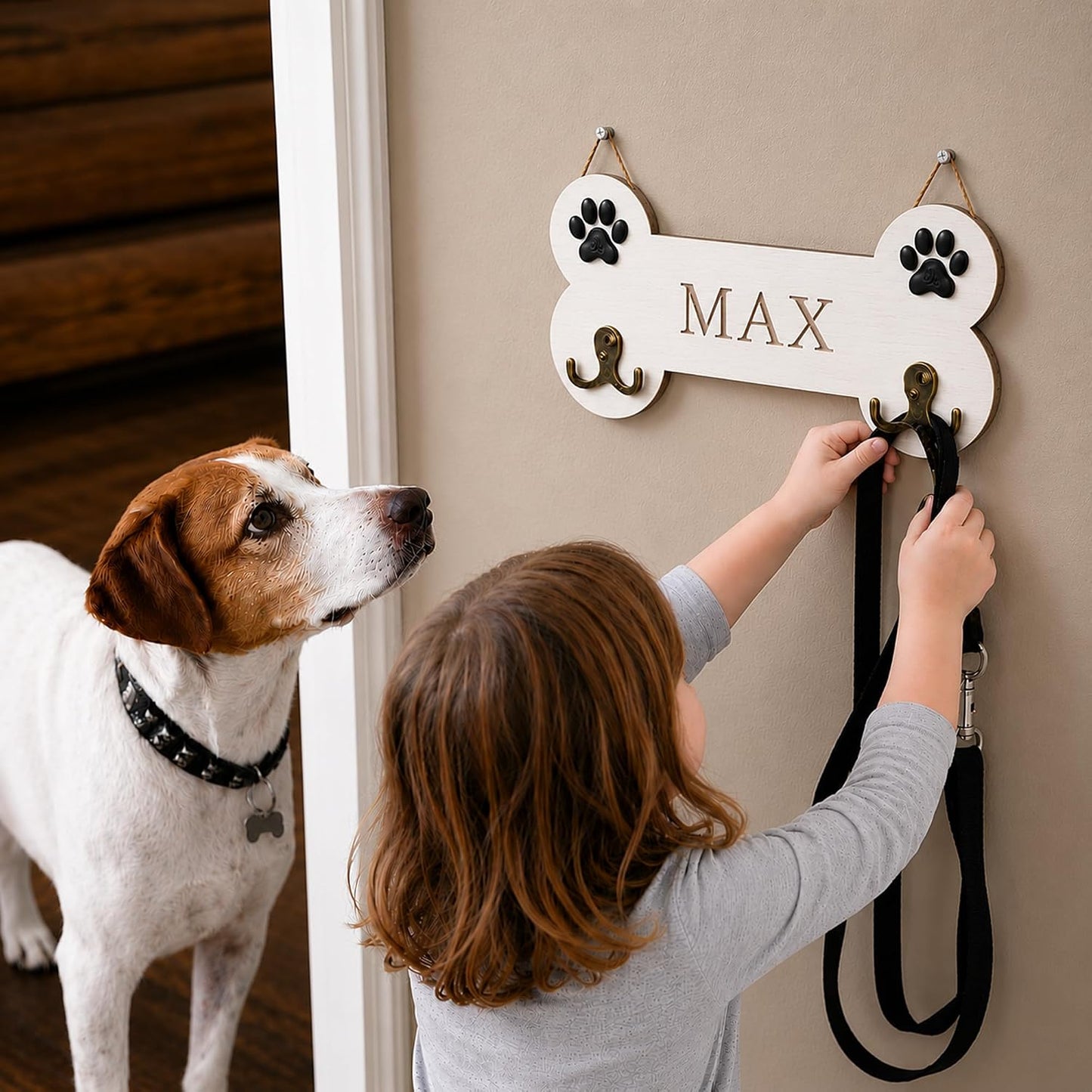 Dog Leash Holder Wall Mount, Pet Harness Hanger with Scrabble Letters, Dog Collar Organizer for Entryway, Memorial Cat Leash Holder for Wall, Pet Loss Gifts, Keepsake, Home Decor PF212-NAT