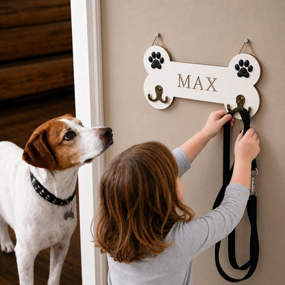Dog Leash Holder Wall Mount, Pet Harness Hanger with Scrabble Letters, Dog Collar Organizer for Entryway, Memorial Cat Leash Holder for Wall, Pet Loss Gifts, Keepsake, Home Decor PF212-NAT