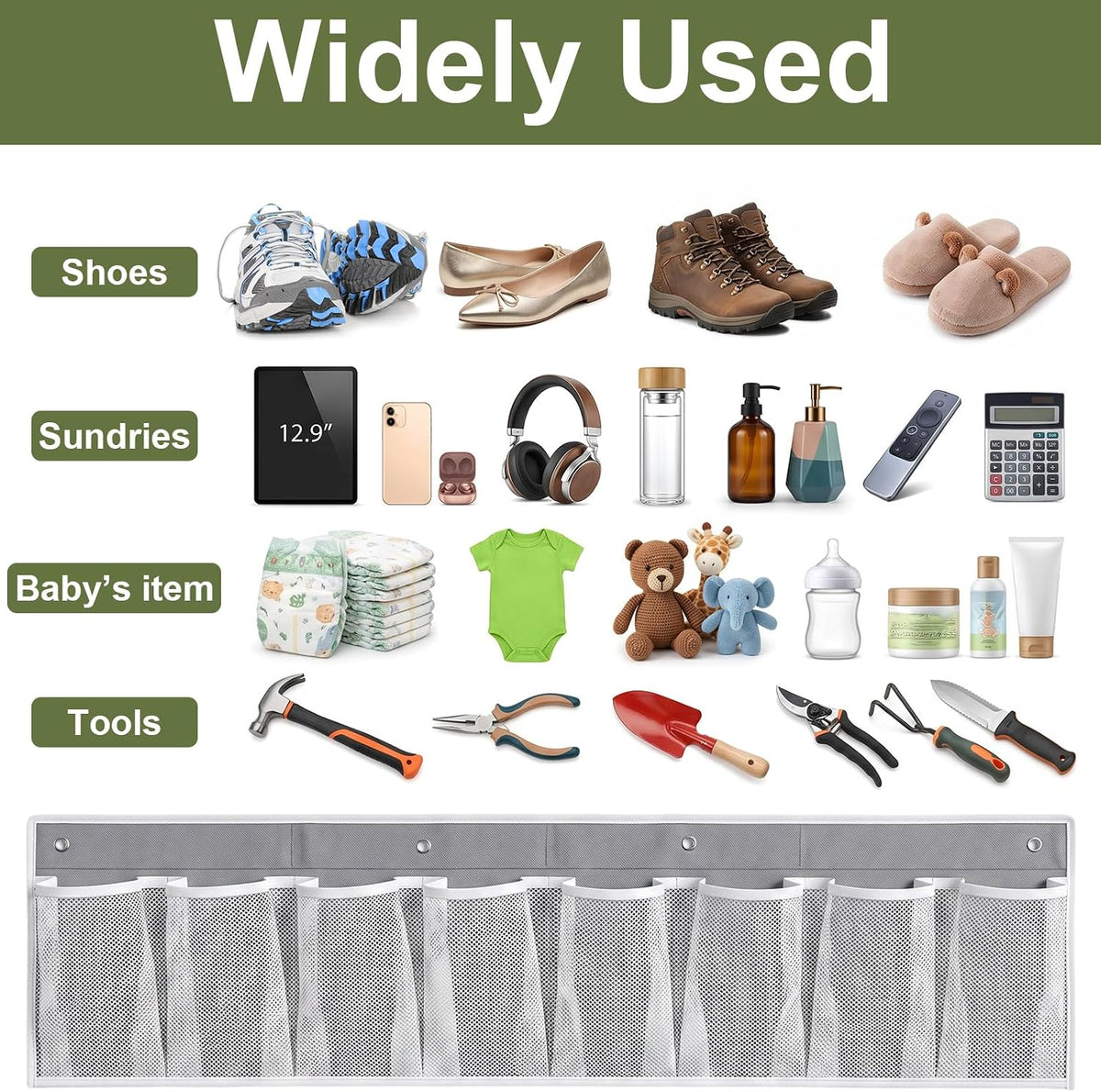 RV Shoe Storage for Bedside - 4 Packs Hanging Shoe Organizer with 32 Large Mesh Pockets, Wall Mounted Entryway Shoes Rack, Bed Hanging Pocket Caddy for Camper, Dorm & Bedroom Organization, Gray