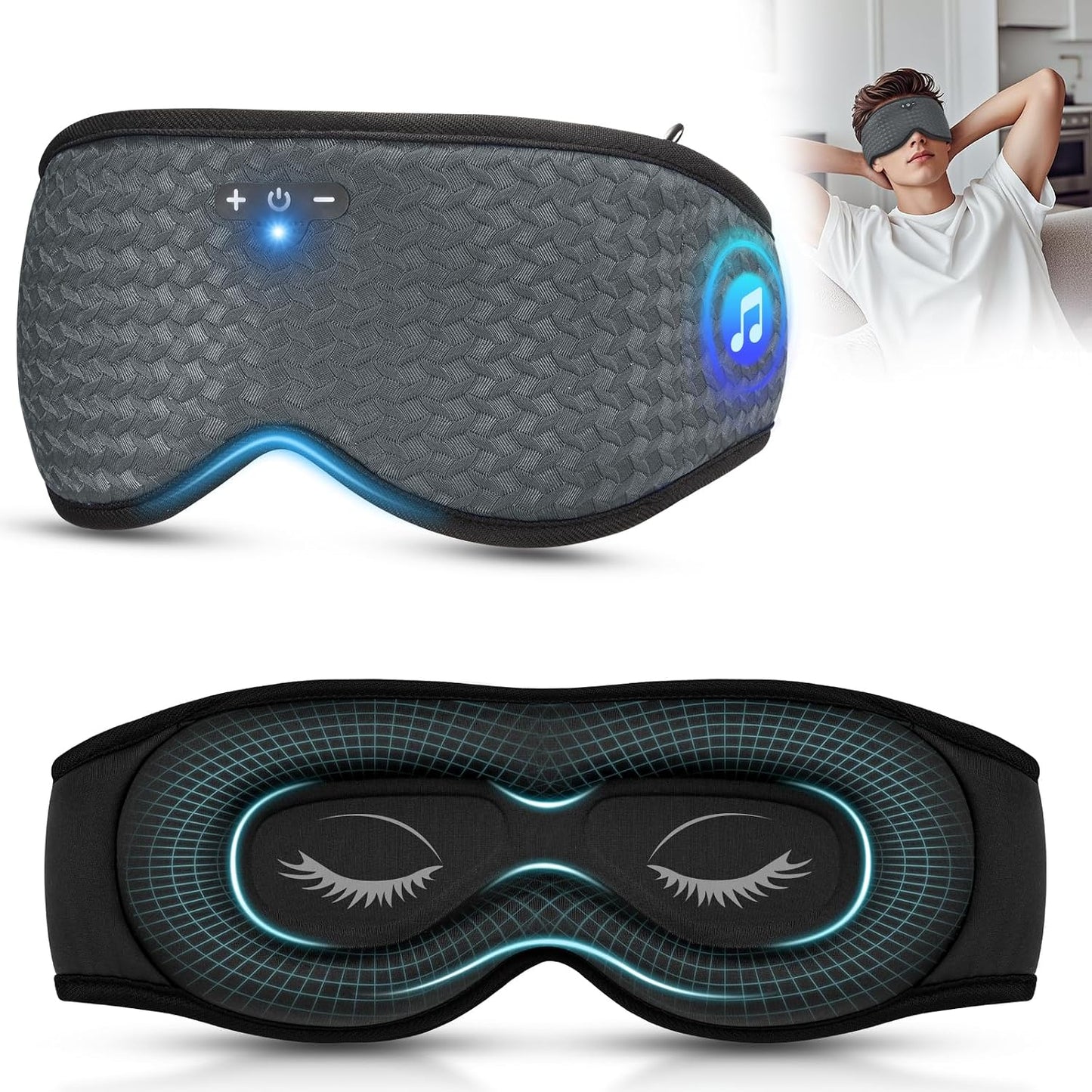 3D Sleep Mask with Bluetooth Headphones, Sleeping Headphones for Side Sleepers, Zero Eye Pressure, Adjustable Sleep Eye Mask, Ultra-Thin Stereo Speakers Perfect for Sleeping-Peacock Blue