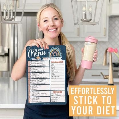 Hadley Designs Weekly Meal Planner for Fridge - Dinner Menu Board for Kitchen, Kraft Weekly Menu Board Dry Erase, Dry Erase Meal Planner for Fridge, Grocery List for Fridges with Conversion Chart