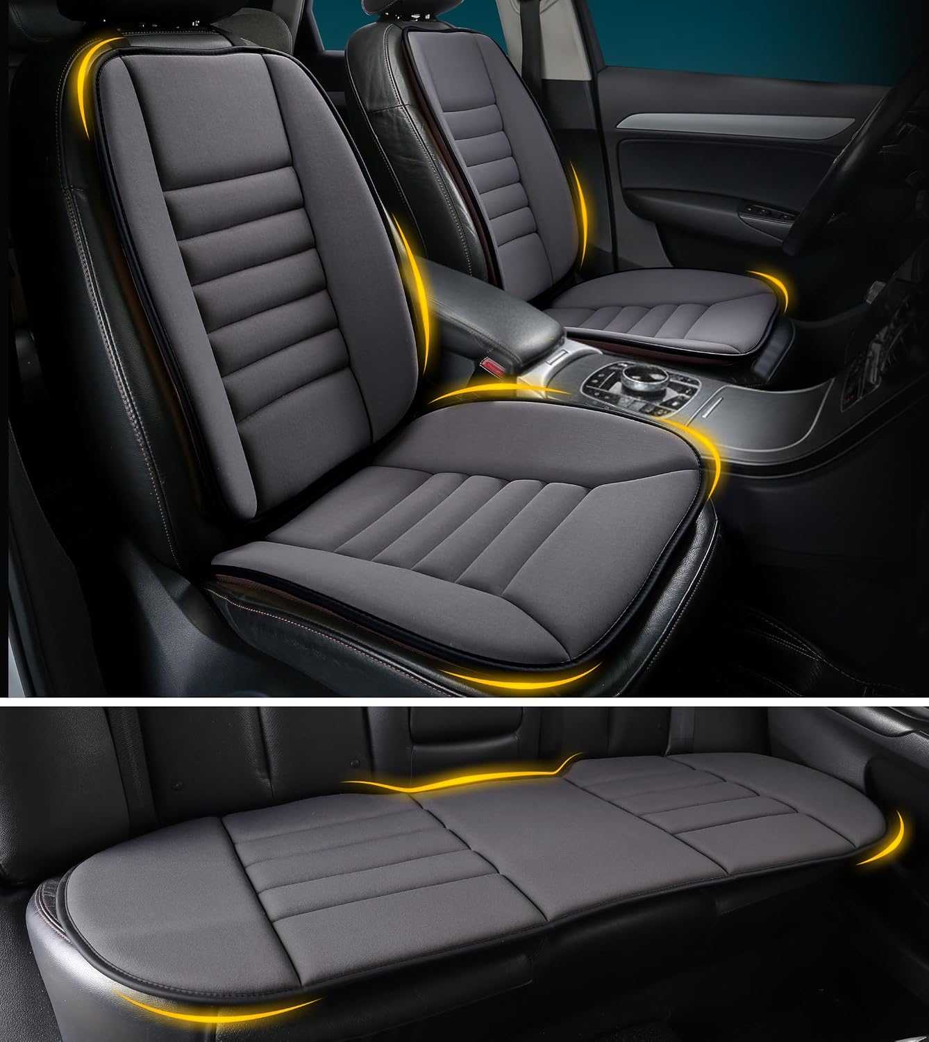kingphenix Car Seat Cushion with Back Support Pillow, Memory Foam, Black | Memory Foam Car Cushion for Long Driving, Truck, Office Chair, Tailbone and Lower Back Support