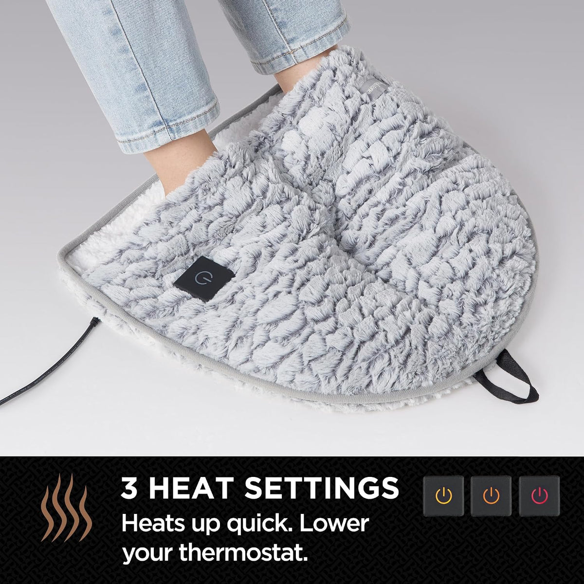 Brookstone Electric Foot Warmer with 4 Heat Settings, Sherpa Lined