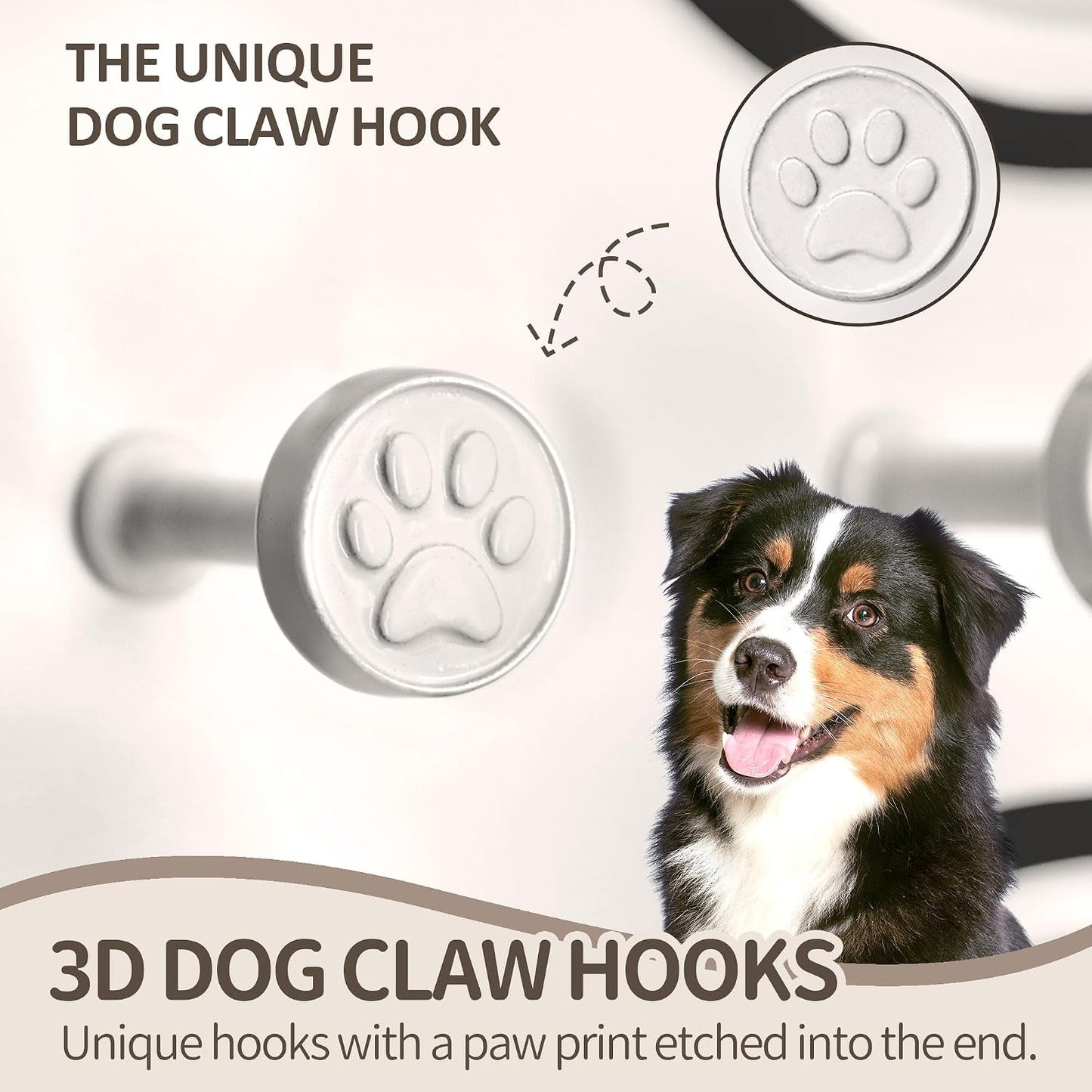 MTERSN Dog Leash Holder Wall Mount with 3D Paws Hooks, Distressed White | Bone-Shaped Dog Leash Holder for Wall, Leash Holder, 5 Dog Leash Hook, Pet Accessories Storage, Gift for Dog Lovers