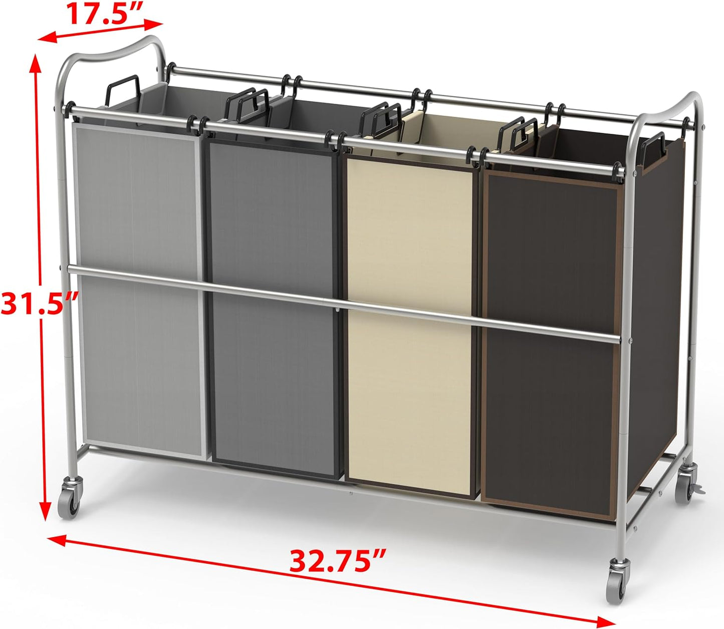 Simple Houseware 4-Bag Heavy Duty Laundry Sorter Rolling Cart, Dark Grey | Removable Bags and Lockable Wheels for Laundry Room Organization