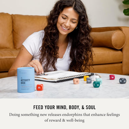 Two Tumbleweeds Mood-Boosting Activity Dice - 9 Wooden Dice for Self-Care & Connection - A Mindful Wellness Tool to Beat Doom-Scrolling - 54 Screen-Free Activities for Calm, Joy & Creativity
