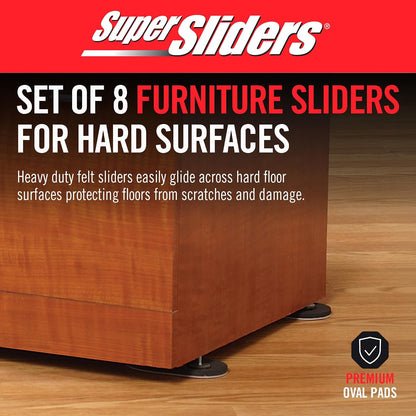 Super Sliders 5-3/4" x 9-1/2" XL Oval Reusable Furniture Sliders for Carpet, Anti-Slip Protective Furniture Moving Pads for Beds, Sofas, Dressers, Set of 4, Brown