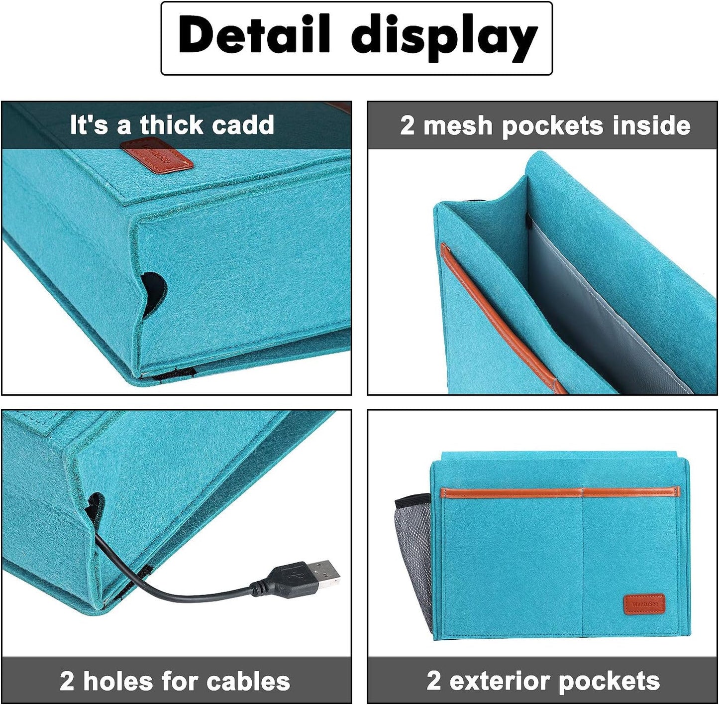 Bedside Caddy, Felt Bed Storage Organizer Hanging Bag Holder with 5 Pockets, Magazine Book Phone Tablet iPad Cables Remote and Water Bottle Holder for Home Dorm Bed Sofa, Light Gray
