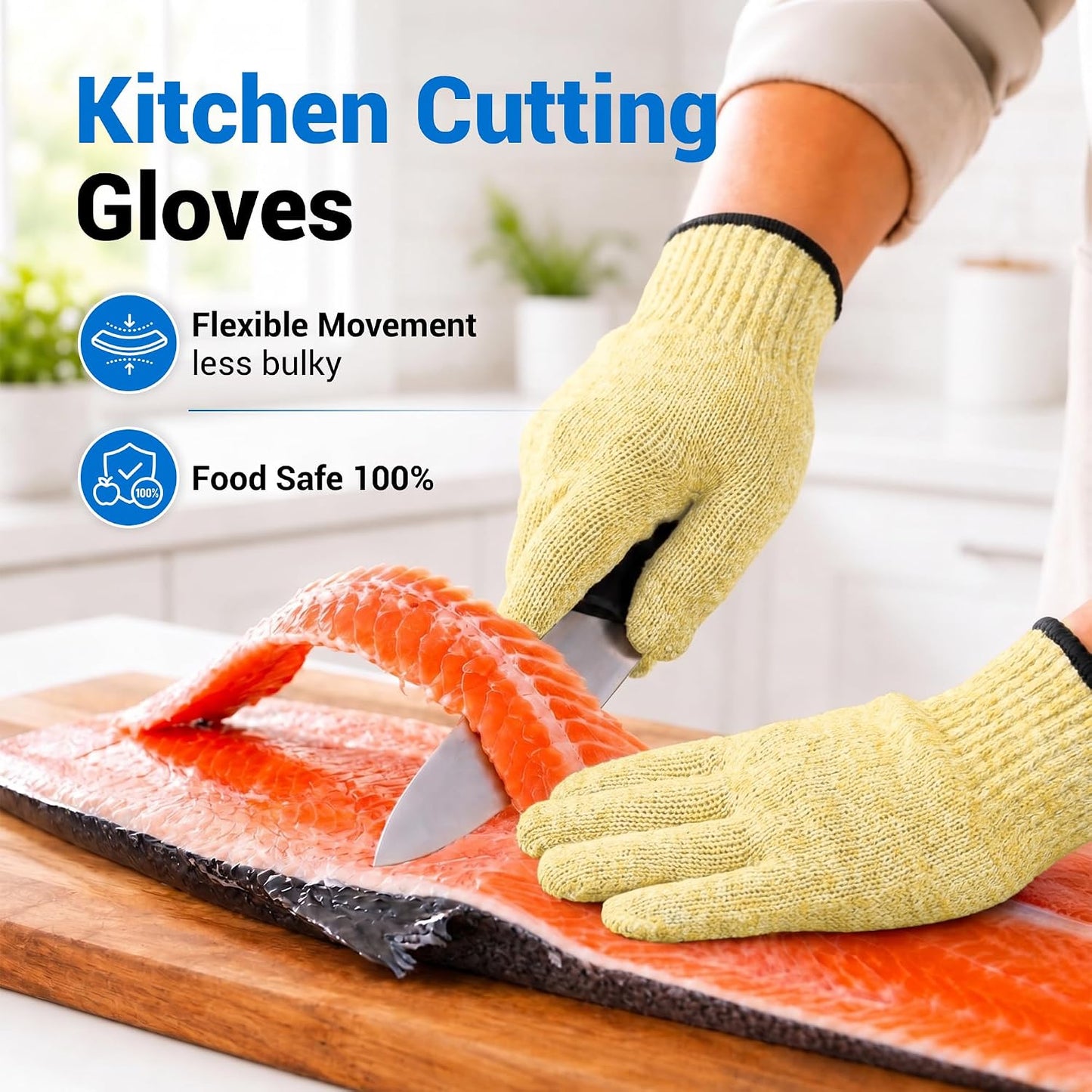 Safe & Savvy Cut Resistant Gloves Food Grade, ANSI A5 Kitchen Safety Gloves for Meat Cutting, Mandoline Slicer, Oyster Shucking, Wood Carving, Fish Fillet & Butcher, Grey (Medium)