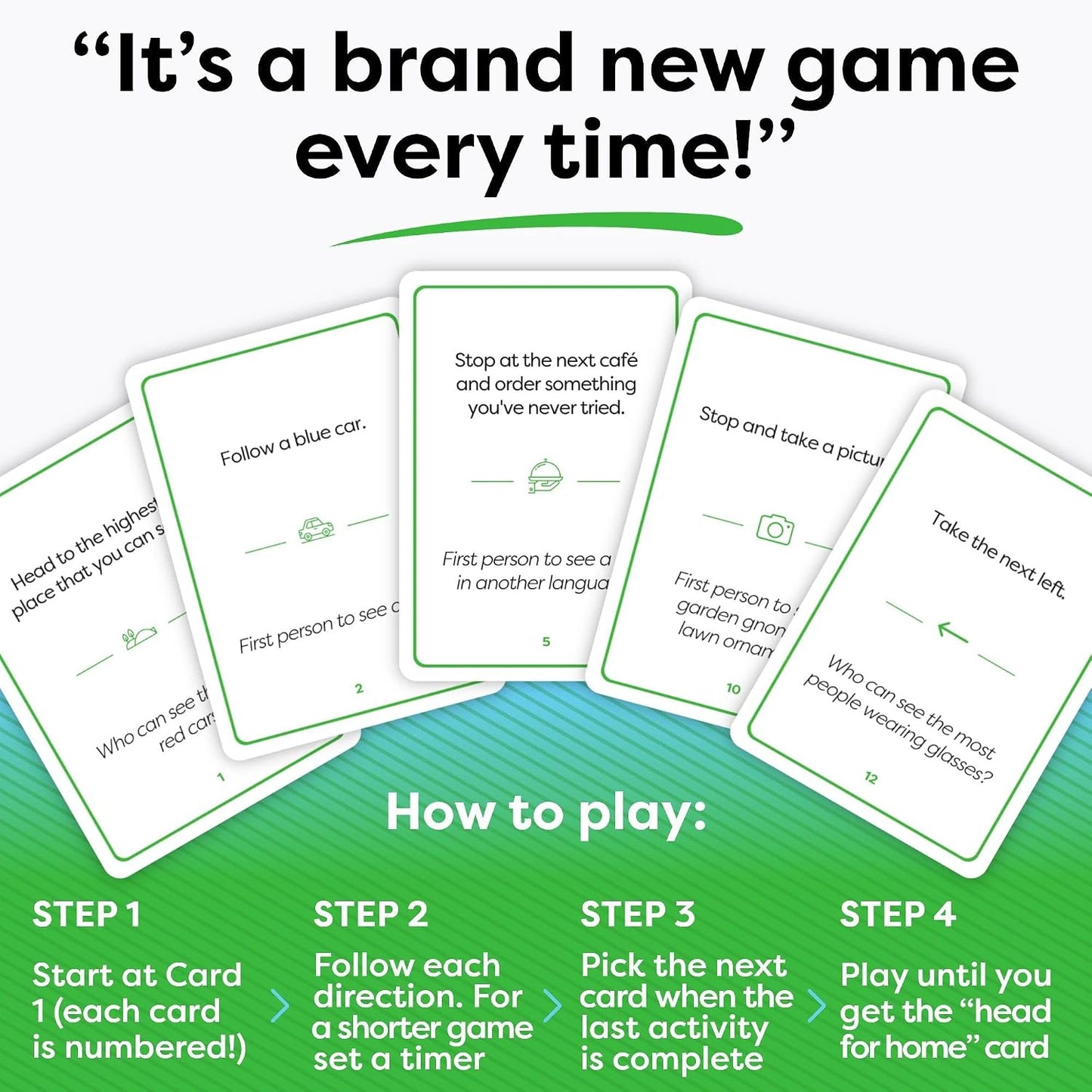 Unplanned Adventures Card Game; Fun Date Night, Road Trip & Family Fun Gift | Just draw & go, screen-free car game. Solo or 2+ players; for travel, couples, families, friends, anniversary & girls trips