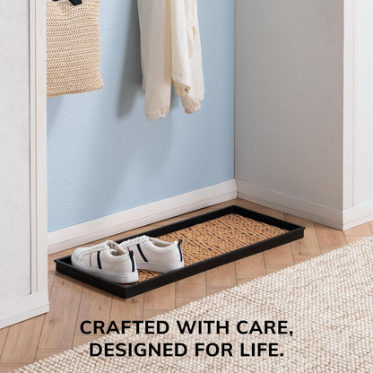 Anji Mountain Heavy Duty Waterproof Rubber Shoe Storage Mat Organizer/Boot Storage Tray Multi Use For Entryway with Coir, Tan Insert, Fits 2 Pair (24.5" Wide)