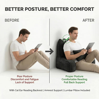 Patented Design Reading Pillow with Arms for Sitting Up, 2-in-1 Bed Rest Pillow with Detachable Lumbar Support, Backrest Support Cushion for Couch with Side Pockets & Handle, Beige Gray