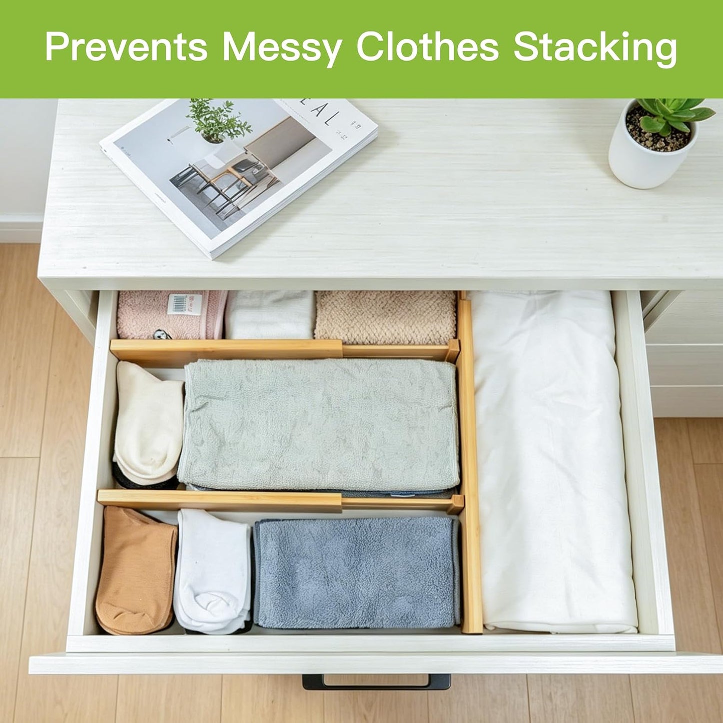 Utoplike 4 Pcs Bamboo Kitchen Drawer Dividers, Large Drawers Organizers | Adjustable Spring Loaded Expandable Organization, Works in Dresser, Bathroom, Bedroom, Office, Fit 17.8"-20.6" Drawer, 2.4"H