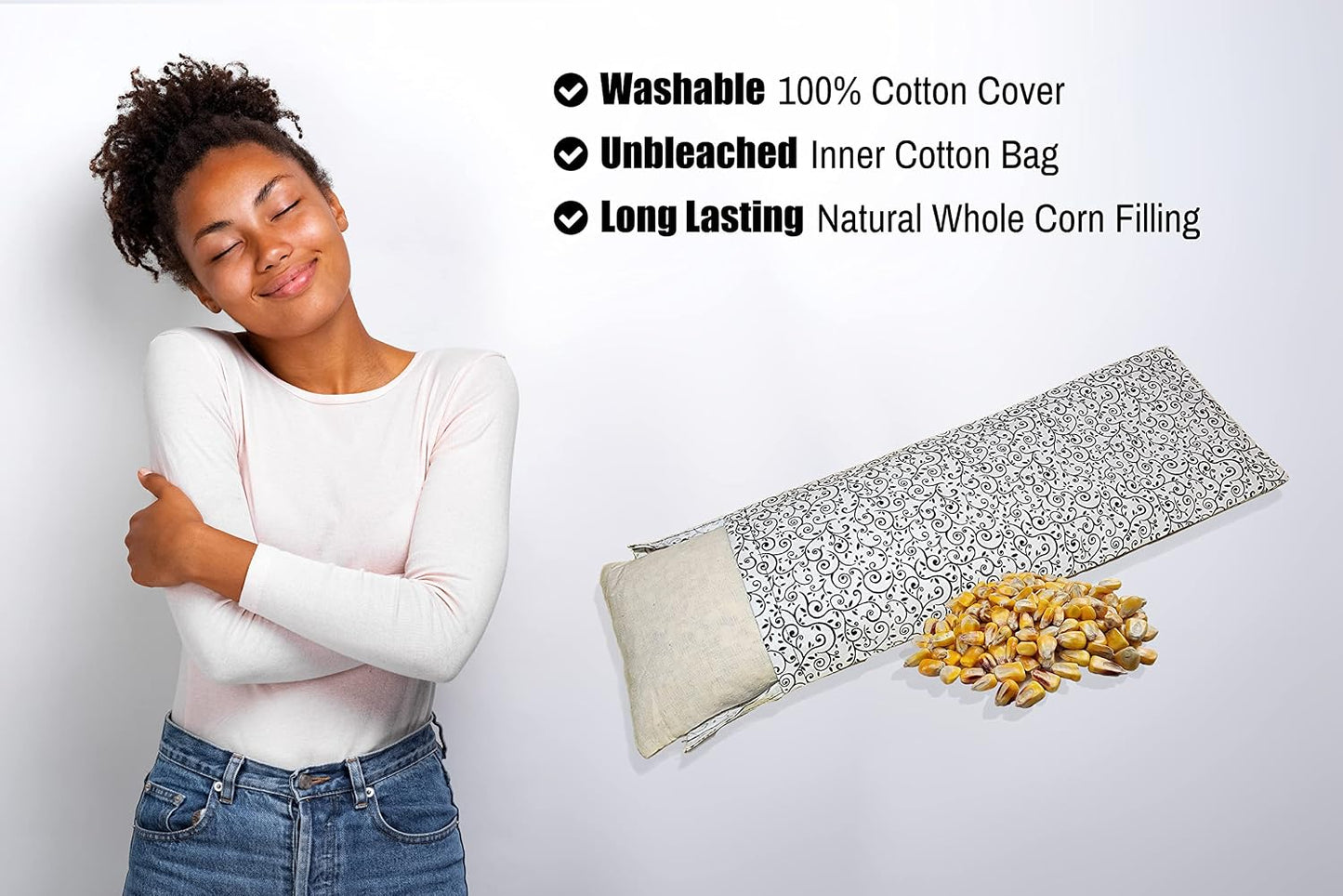 Microwavable Corn Filled Heating Pad and Cold Pack/Washable 100% Cotton Cover (Cross Hatch - Mint, 7.5in W x 11in L)