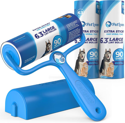 PetLovers Extra Sticky Lint Roller Mega Value Set 450 Sheets for Pet Hair Removal and Clothes, Dog and Cat Lint Remover 5 Pack