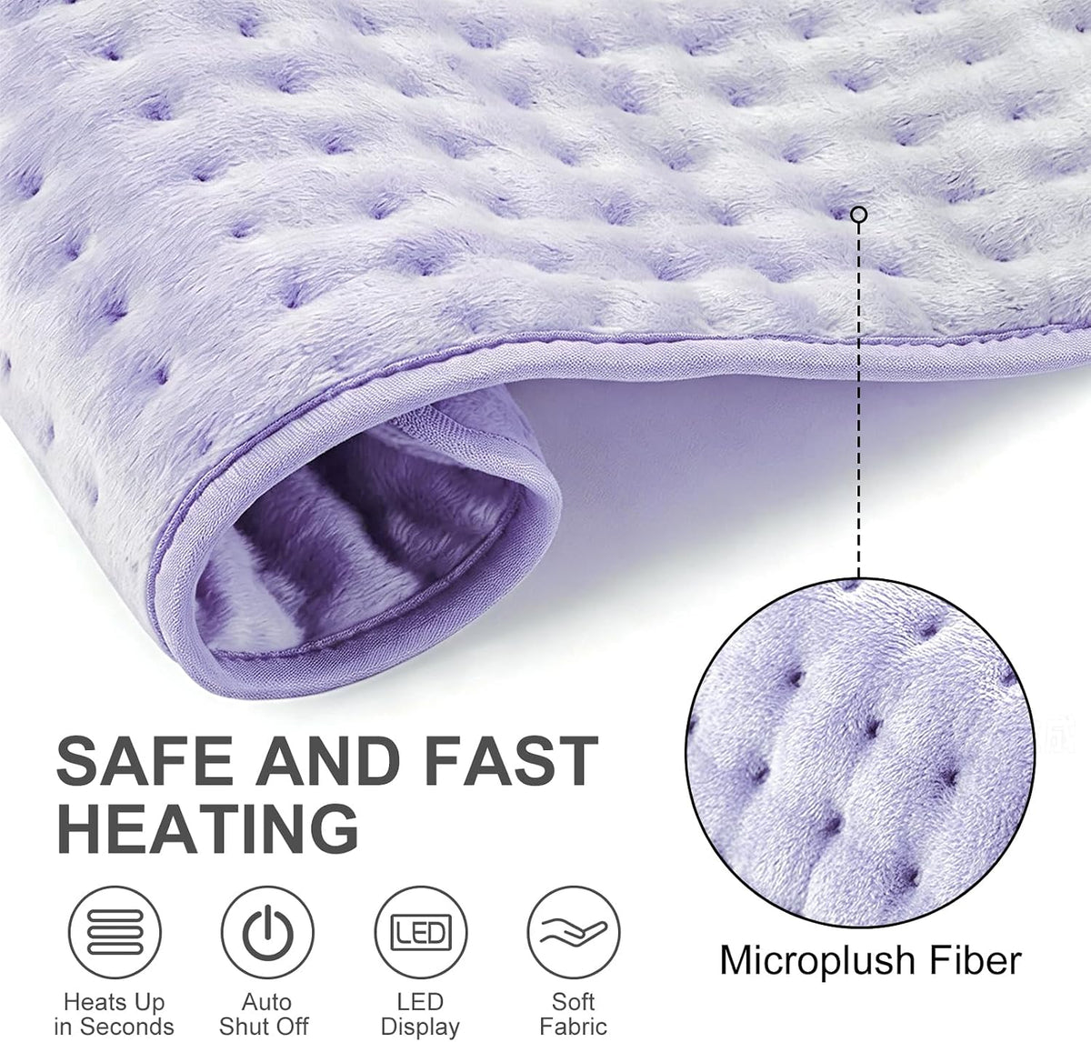 Heat Pad for Back Pain Relief Electric Heating Pads with 6 Temperatures Soft Detachable Heat Pad for Man Women (Gray)