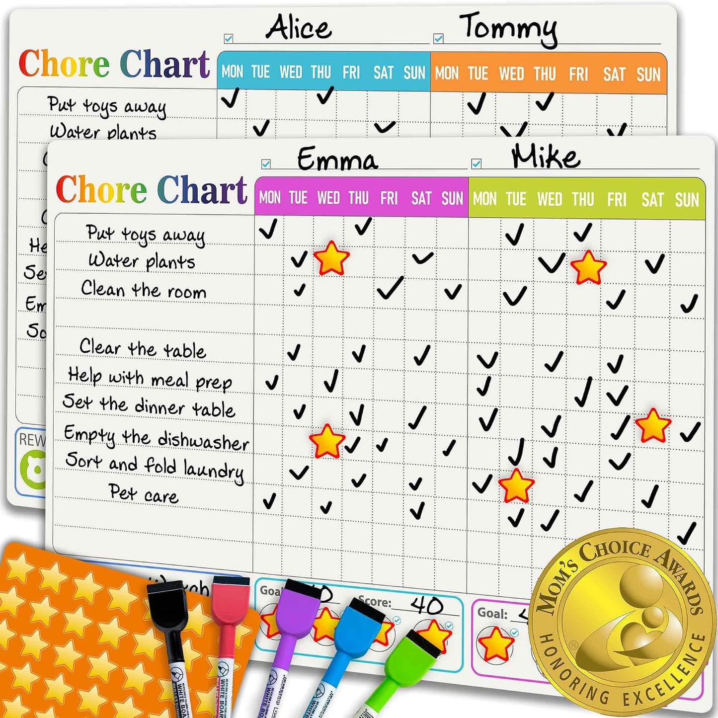 Magnetic Chore Chart for Kids - Reward Behavior Chart for Kids at Home | Dry Erase Morning Routine Schedule Board - Responsibility Star Chart for Toddlers 3-5 - 48 Magnets and 49 Stars
