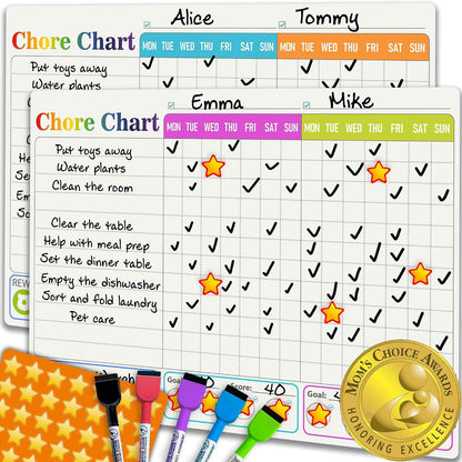 Magnetic Chore Chart for Kids - Reward Behavior Chart for Kids at Home | Dry Erase Morning Routine Schedule Board - Responsibility Star Chart for Toddlers 3-5 - 48 Magnets and 49 Stars