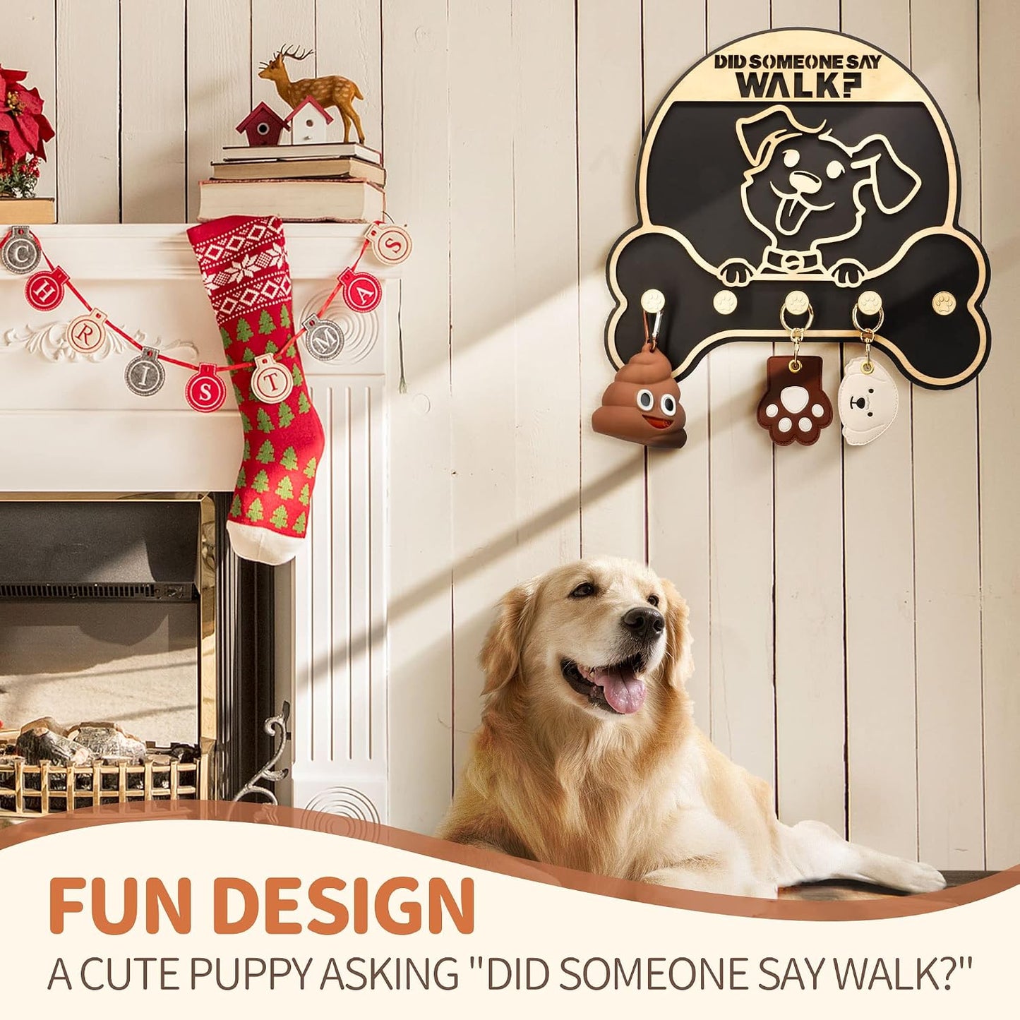 MTERSN Dog Leash Holder Wall Mount with 3D Paws Hooks, Distressed White | Bone-Shaped Dog Leash Holder for Wall, Leash Holder, 5 Dog Leash Hook, Pet Accessories Storage, Gift for Dog Lovers
