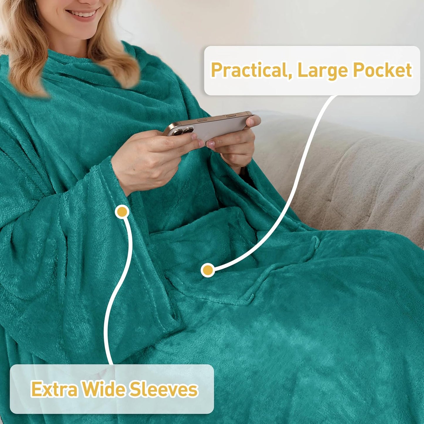 Catalonia Wearable Blanket with Sleeves & Foot Pocket for Adults | Soft Fleece Throw Wrap with Hands-Free Comfort, Perfect for Reading, TV Time & Relaxing, Christmas Gift for Women & Men