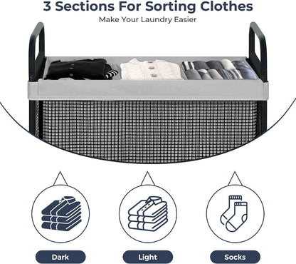 STO STO Laundry Hamper 2 Section, 100L Rolling Laundry Sorter Cart with Removable and Washable Liner Bag, Clothes Hamper with Wheels and Metal Handle for Laundry Room and Bedroom